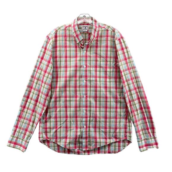 Bonobos Shirt Men's Large Red Green Plaid Preppy Slim Fit Seersucker Button Up - Picture 1 of 9